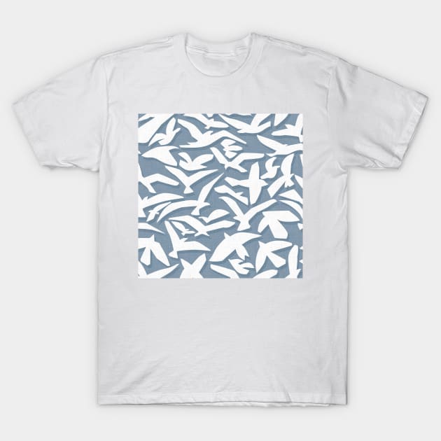 Abstract Seagulls on Vintage Blue T-Shirt by matise